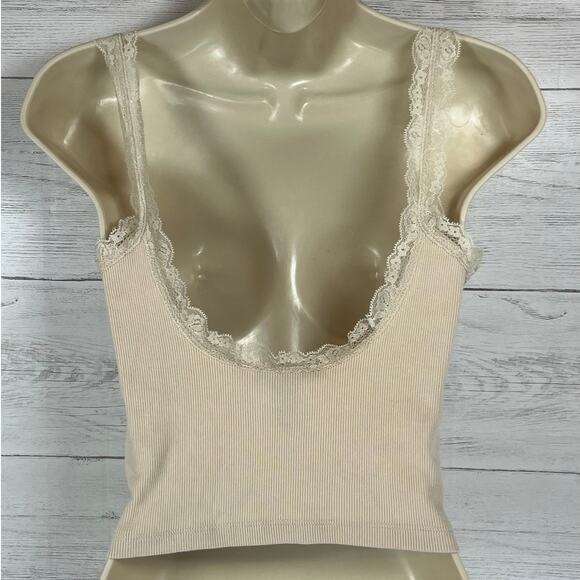 VTG Forever 21 small Y2K tan cream crop top cami lace coquette corset babydoll - Picture 2 of 5